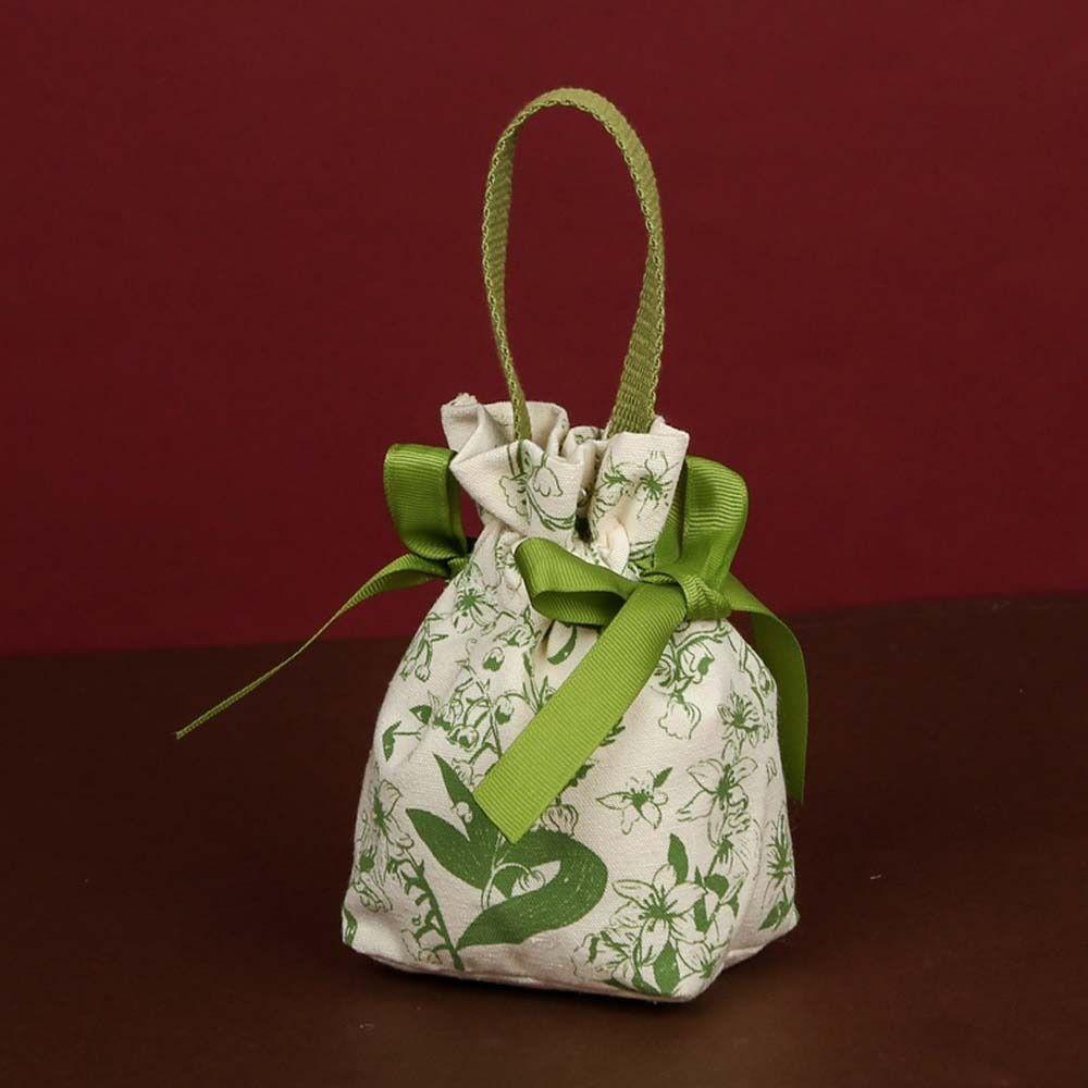 Large Capacity Small Flower Wrist Bag Floral Festive Sugar Bag Canvas Drawstring Bag  Wedding F