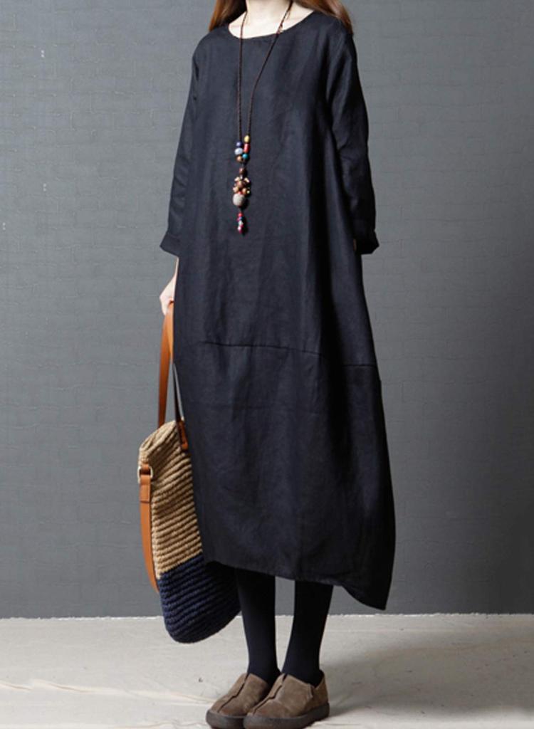 Yino Long 8 New Long Plus Loose Travel Women's Dress, Colors, Sleeve, Tunic/Maxi Length, Sizes, Fit, Linen, Slimming, Stylish,
