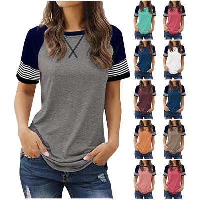 Lässiges Damen Patchwork Farbverlauf Kurzarm Freizeit T-Shirt