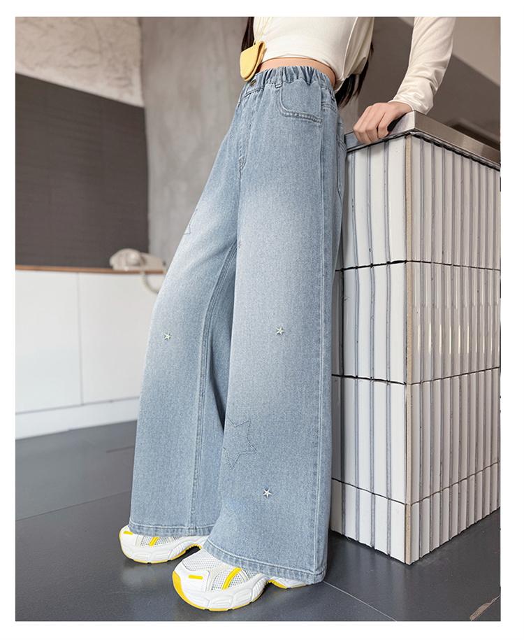 Girls' denim wide leg pants with elastic waistband, children's casual pants, children's straight leg pants, 2026 Spring and Autumn collection