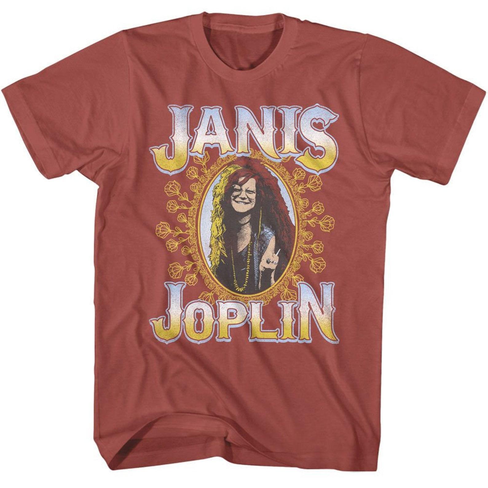 Janis Joplin Floral Frame Terracotta Adult T-Shirt 3XL