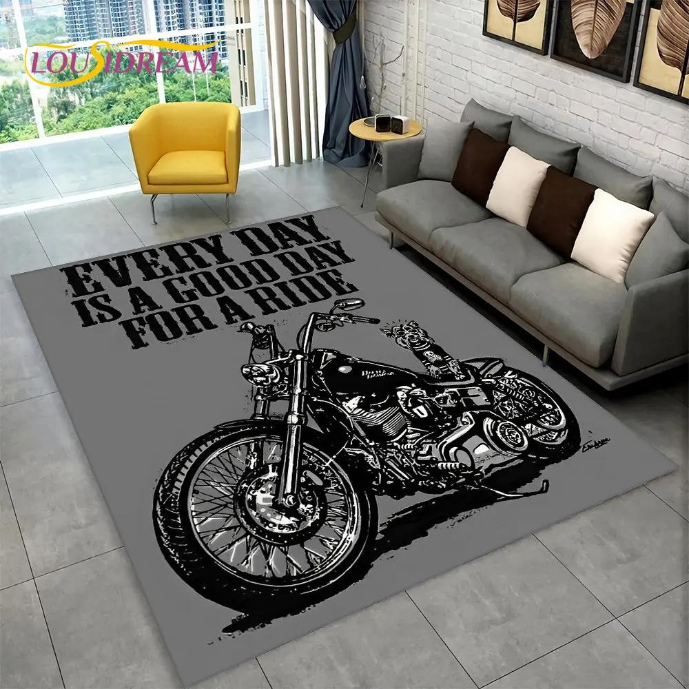 3D Retro Vintage Motorcycle Area Rug Large,Carpet Rug for Living Room Bedroom Sofa Doormat Decor,Child Play Non-slip Floor Mat