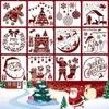 12/16Pcs Christmas Series Painting Stencils Reusable Washable For Watercolor Stone Graffiti And More