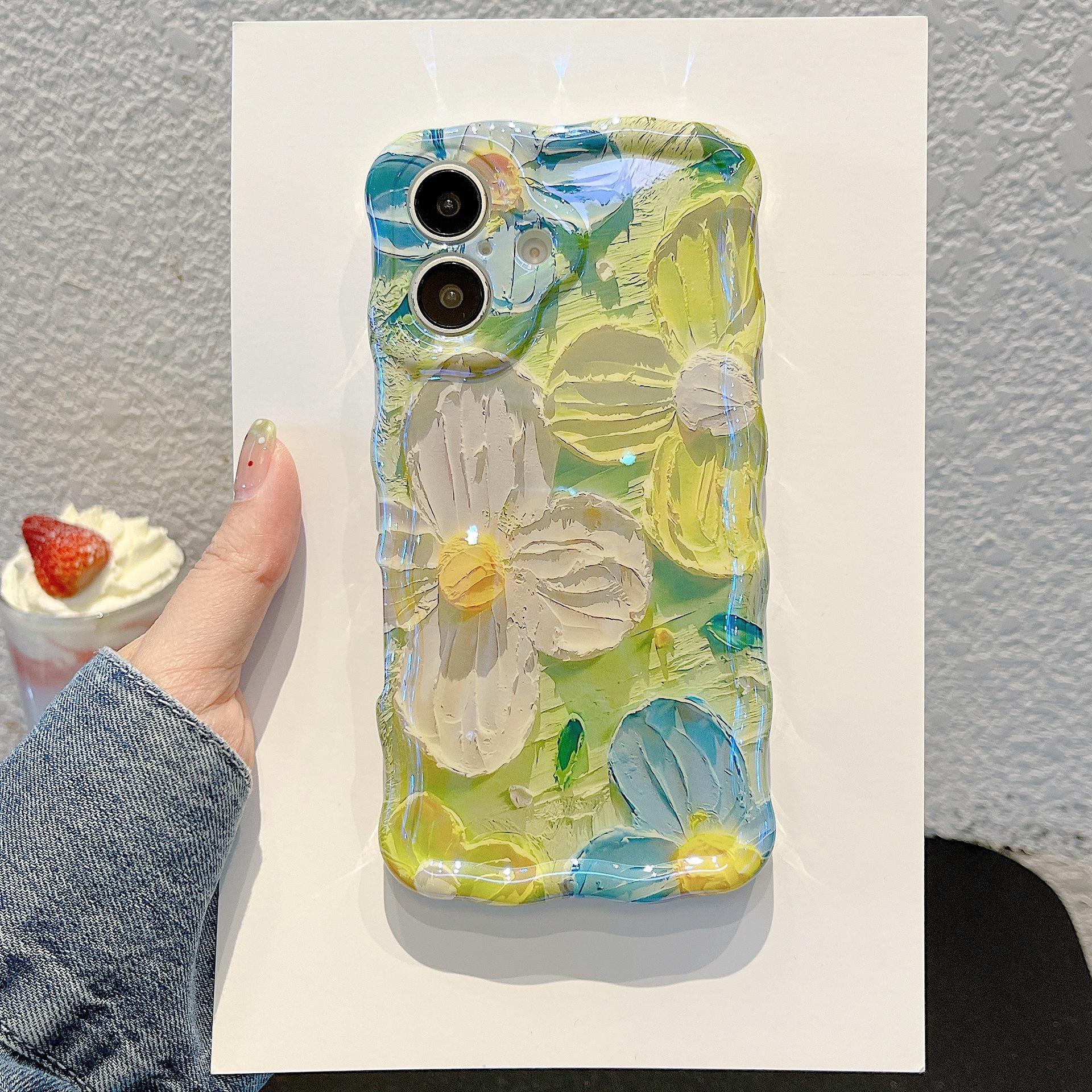 

Applicable to iphone17pro mobile phone case ins blue light wave oil painting flower personalized apple 16 anti-drop protective case iPhone 17 PROAMX