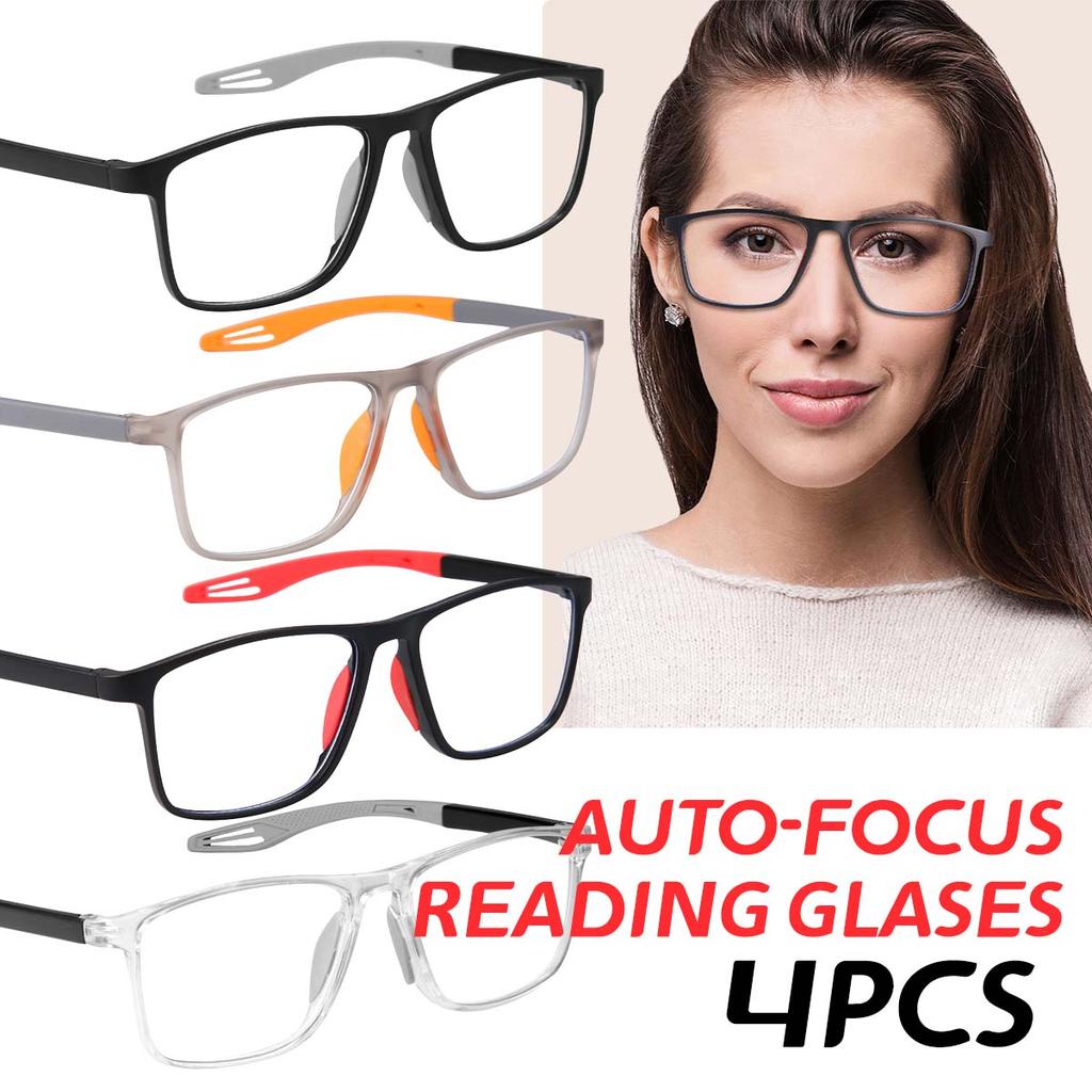 4PCS Auto-Focus Reading Glasses Unisex Design PC material frame Ideal for Computer Use & Perfect Gift Choice