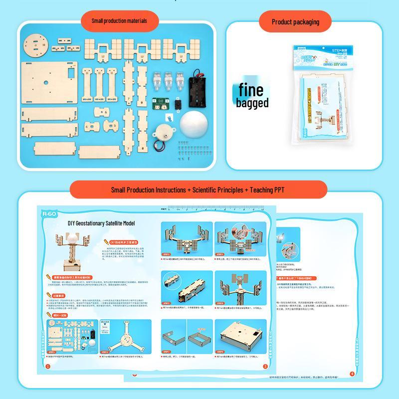 Wooden DIY Geostationary Satellite Model Kit for Kids - Fun Science Education
