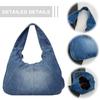 Women Denim Hobo Bag with Zipper Jean Purse With Pocket Underarm Purse Clutch Bag for Work Travel Shopping