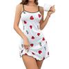 Women Sexy Lingerie Slip Nightdress Round Neck Sleep Dress Split Thigh Nighties Soft Nightgown Heart Printed Loungwear Sleepwear