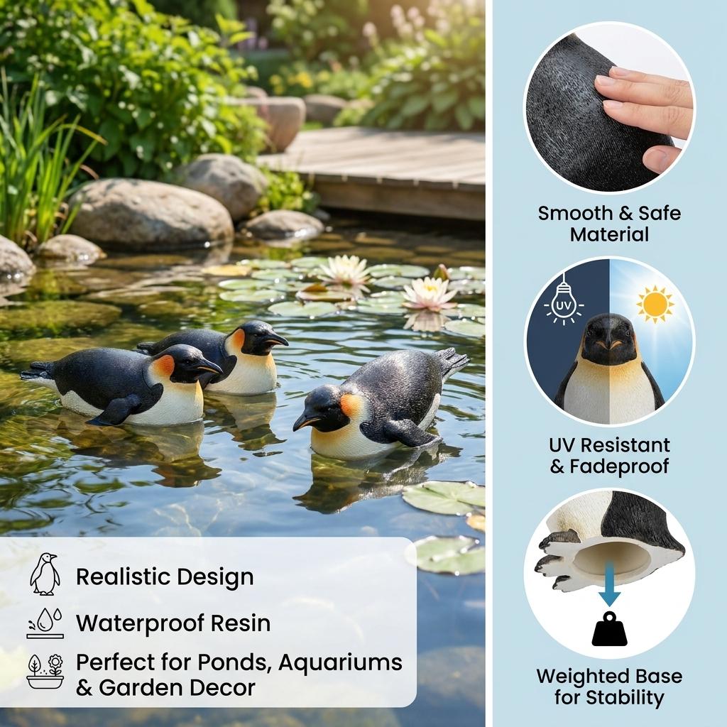 Resin Floating Penguin Ornament For Outdoor Garden Pond Aquarium Decoration Waterproof UV Resistant