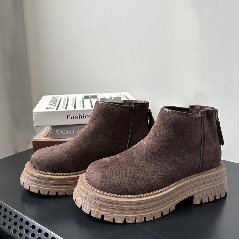 

7 thick-soled short boots women s boots winter new fashionable retro velvet warm versatile soft bottom matte leather 35 темно-коричневого