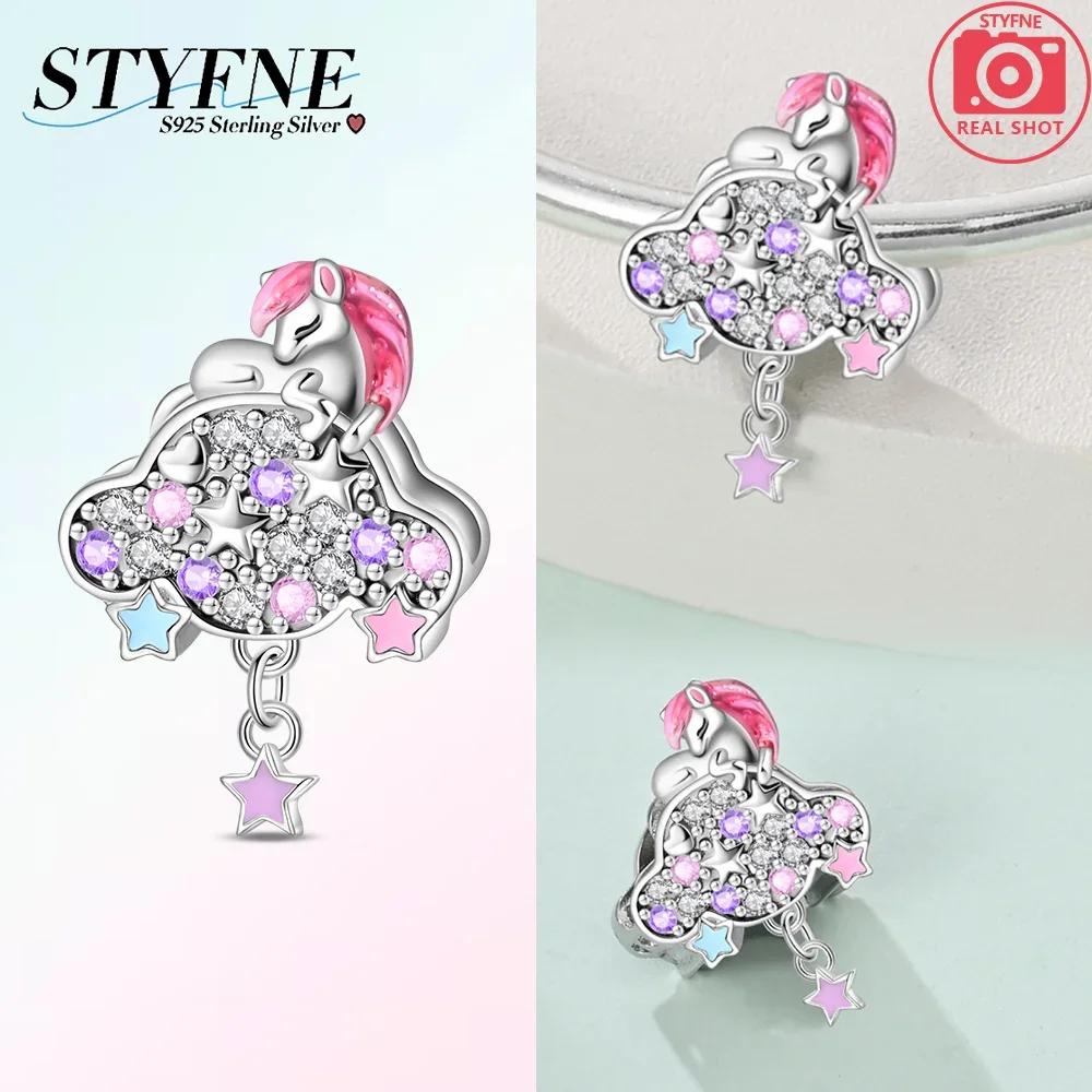 Exquisite Pink Color Charms Beads Copper Cute Girl Wonderland Unicorn Colour Heart Shape Pendant Fit Bangle Bracelet Jewelry