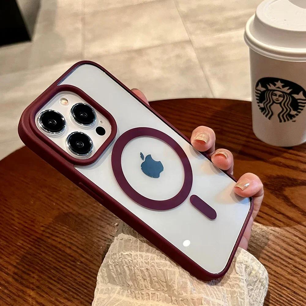 Luxury Magsafe Transparent Phone Case For iPhone 16 15 14 13 12 11 Pro Max Mini Plus Magnetic Wireless Charge Shockproof Cover