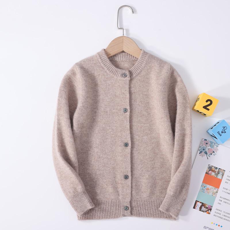 Kids' Pure Wool Round Neck Cardigan - Autumn & Winter Thick Sweater for Boys & Girls