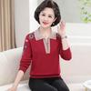 Middle-aged Women's Red Lapel Knit Sweater for Spring and Fall Wedding Banquets