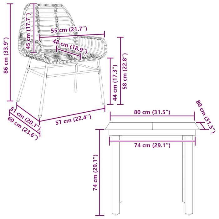 VidaXL 3pcs Garden Dining Set Brown Wicker Glass 3334541