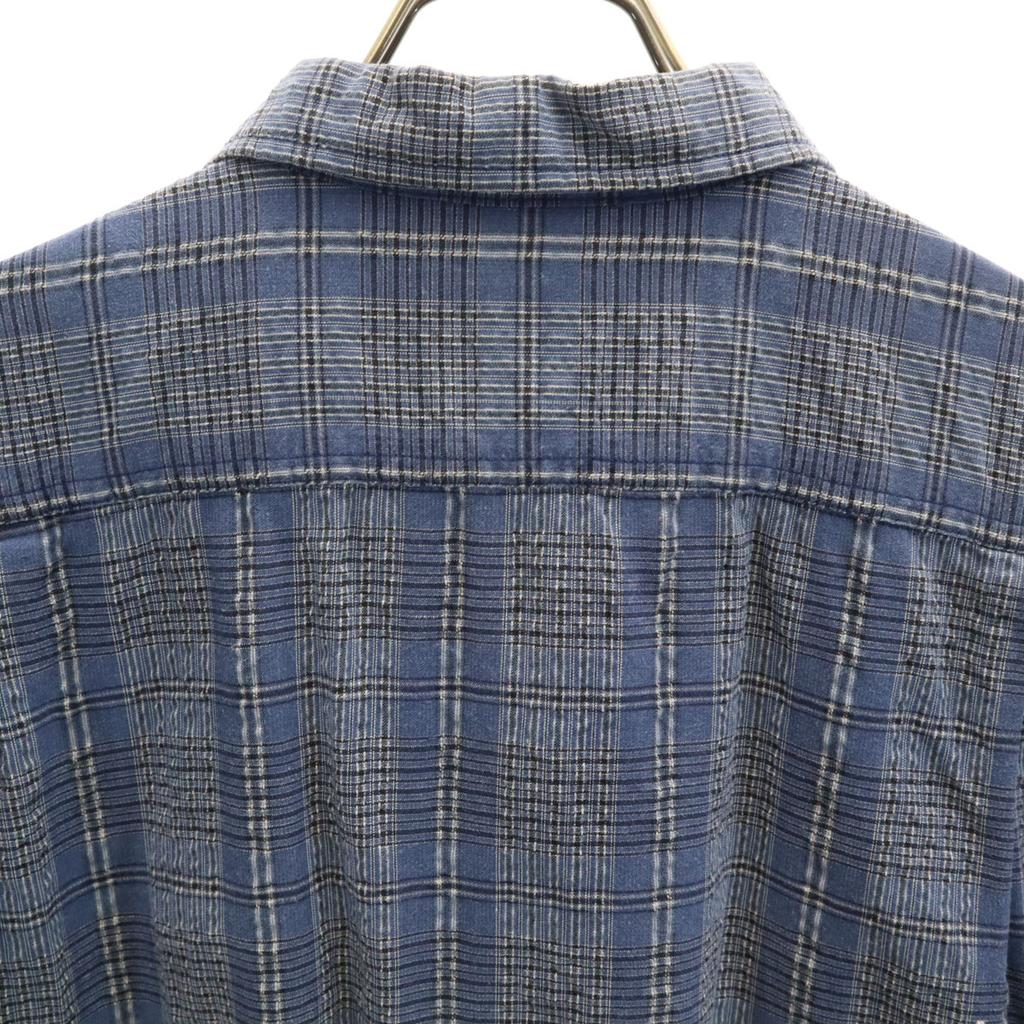 Budweiser Check Pattern Short Sleeve Shirt L Navy Seersucker Men's Used