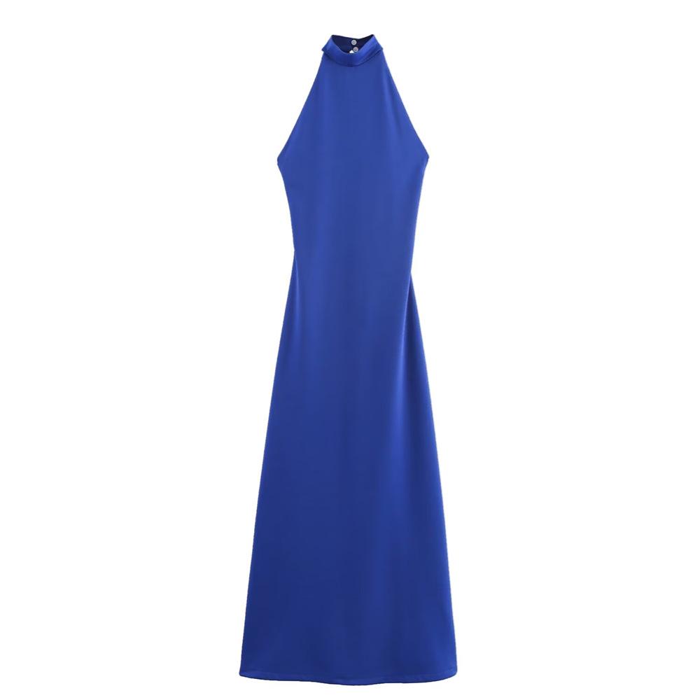 2025 Spring/Summer Women's Elegant Sexy Slim Fit Halter Neck Pleated Long Dress