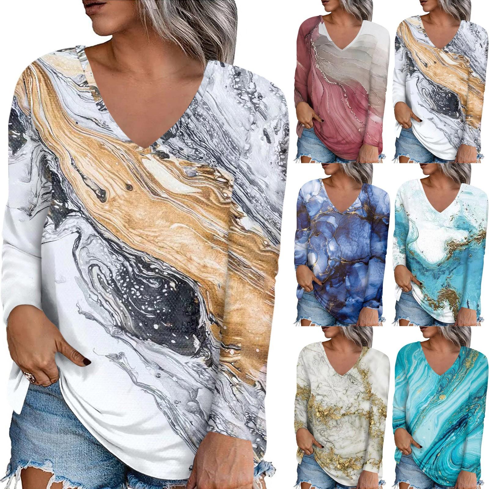 

Женская мода повседневная блузка с длинным рукавом и принтом V-образным вырезом M