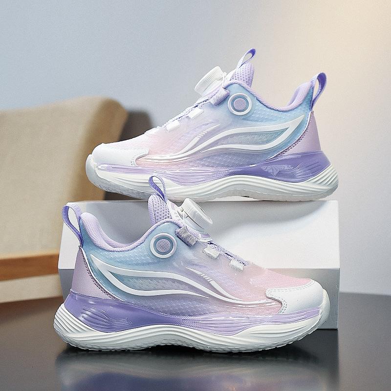 Boys' Sports Shoes 2025 Spring and Autumn Mesh Rotating Button Girls Luminous Trend Lightweight Shock-absorbing Sports and Leisure Shoes