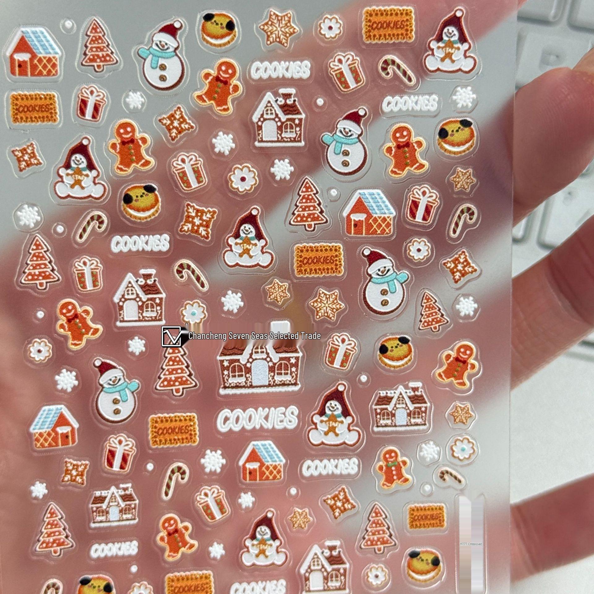 3D Christmas Nail Stickers: Santa, Cat & Snowman 3D Embossed