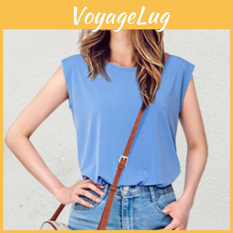 Womens Tshirt Casual Size Plus Sleeveless Round Neck Loose Solid Colour Tops