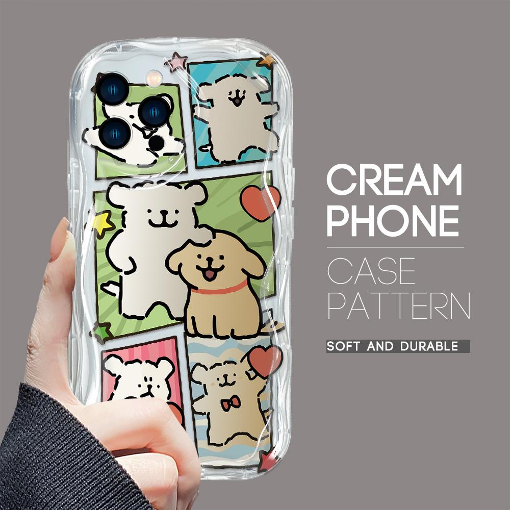 For iPhone 16 15 14 13 12 Samsung S24 S23 S22 A06 A13 A14 A15 A16 A55 Redmi Note 13 12 Cartoon Lovely Dog Soft Wavy Edge Design Phone Casing