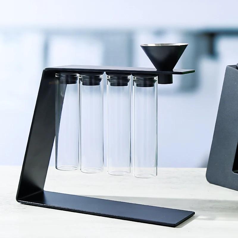 Magnetic Coffee Bean Storage Tubes with Rack, Airtight Espresso Accessories Glass Organizer for Kitchen&Cafe/Commercial Use