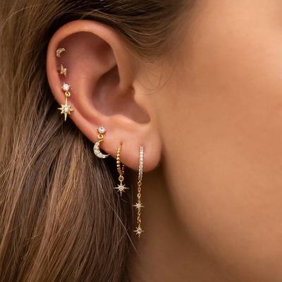 Design Nerezová Ocel Kubická Zirkonie Řetízek Kruhová Náušnice Pro Ženy Hvězda Měsíc Přívěsek Punk Chrupavka Piercing Šperky