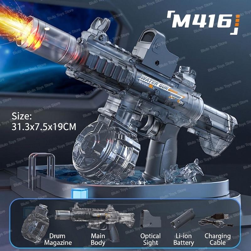 Simulated Firing and Recoil Electric Water Gun Toys Children Automatic Sensor Lights Water Pistol Outdoor Beach Kids Toy Gift
