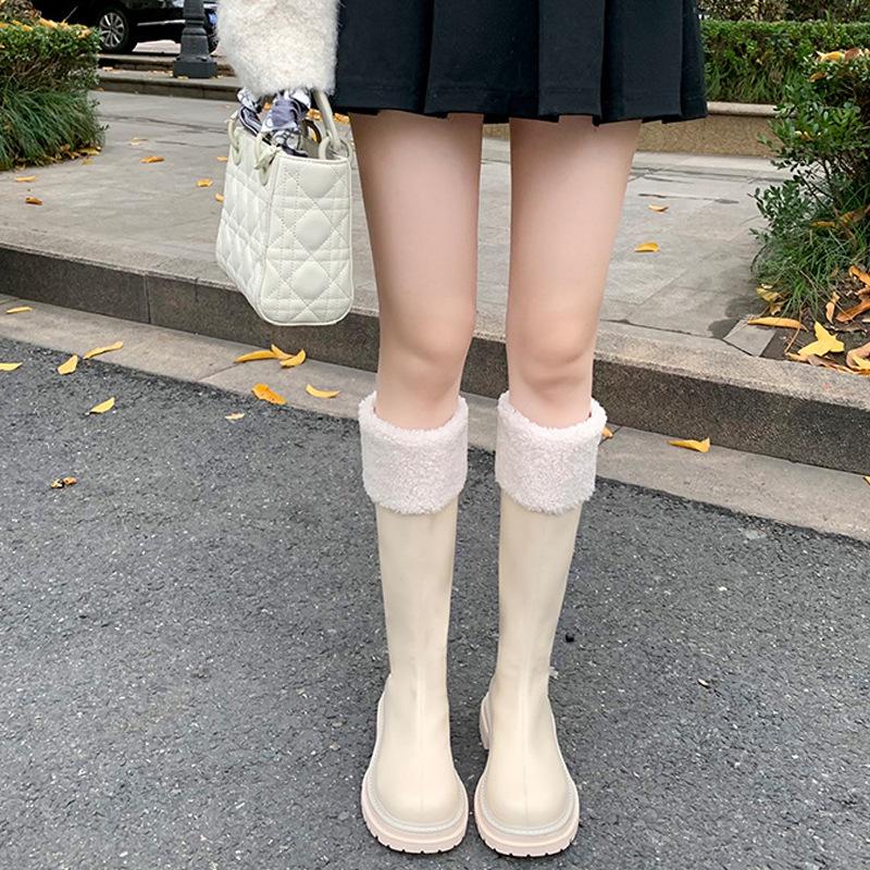 Grape Mom 2025 Autumn and Winter New White Plush Thick-soled Snow Boots Medium and Long Knight Boots Women