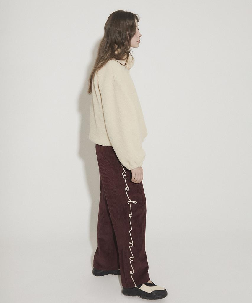 Eoboneoseu Lettering Corduroy Wide Leg Pants [Burgundy]