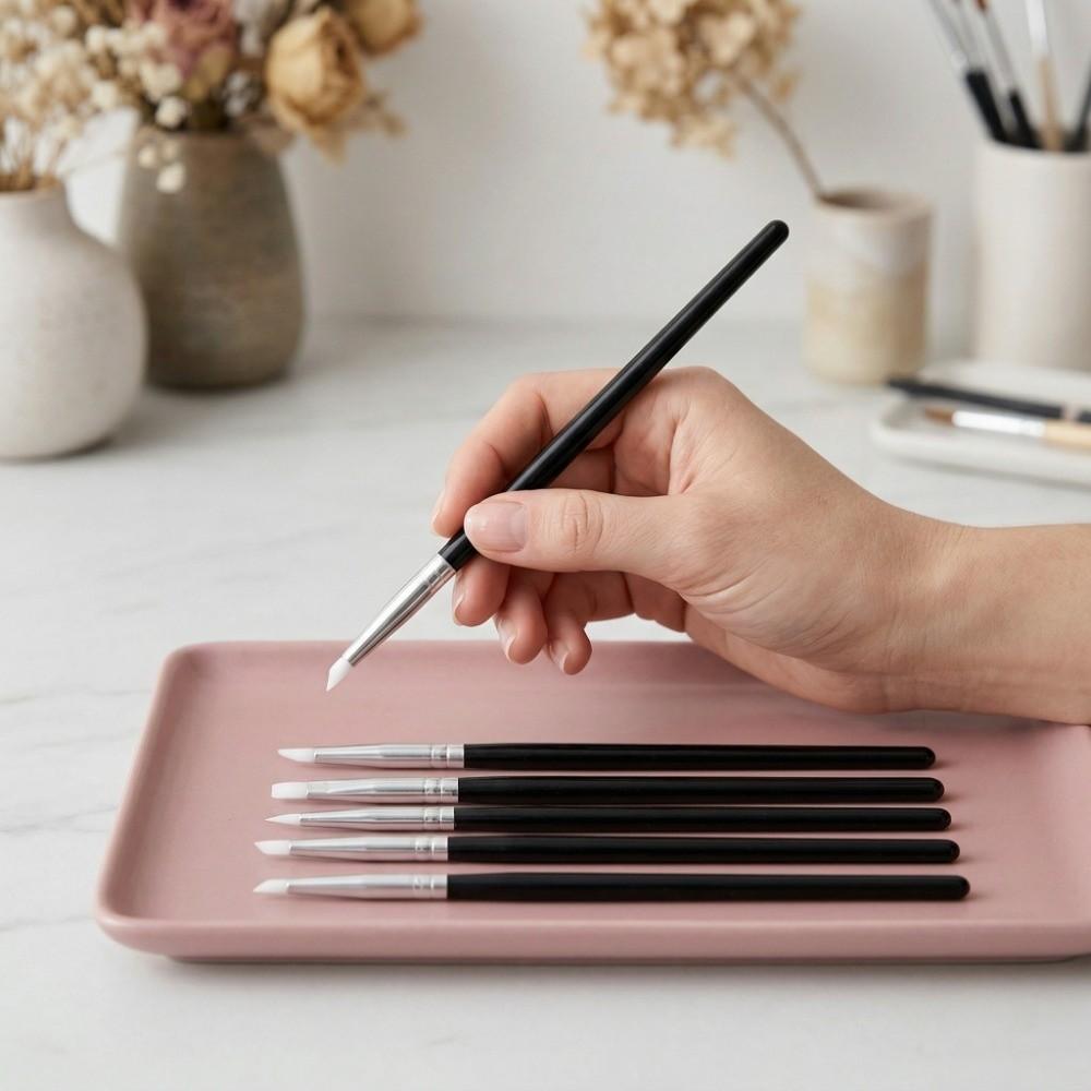 5PCS Ultra Soft Silicone Nail Silicone Pen Black Pole 6.7in Nail Art Sculpture Tool Hollow Carving Silicone Embossing Pen