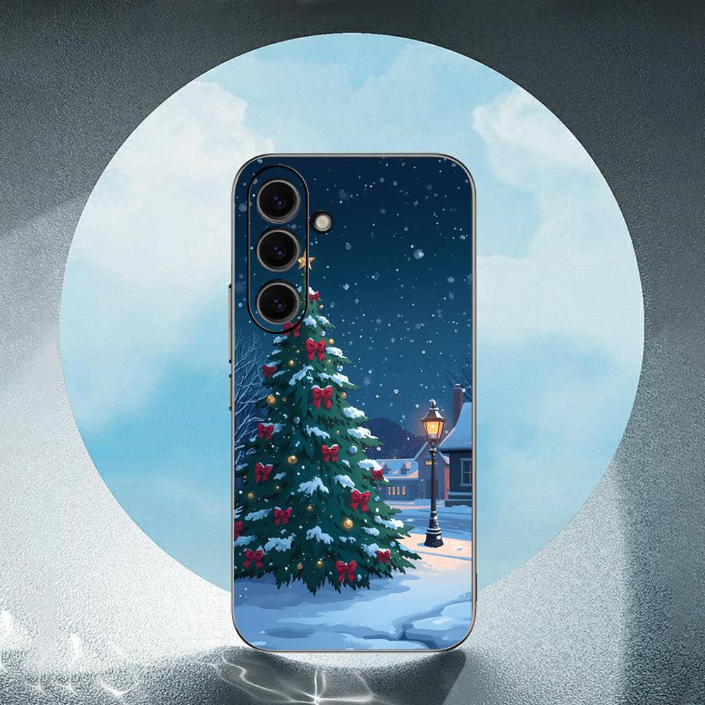 Merry Christmas Tree For Samsung Galaxy S25 S24 S23 Ultra S22 S21 Plus S20 Black Soft Silicone Protective Case