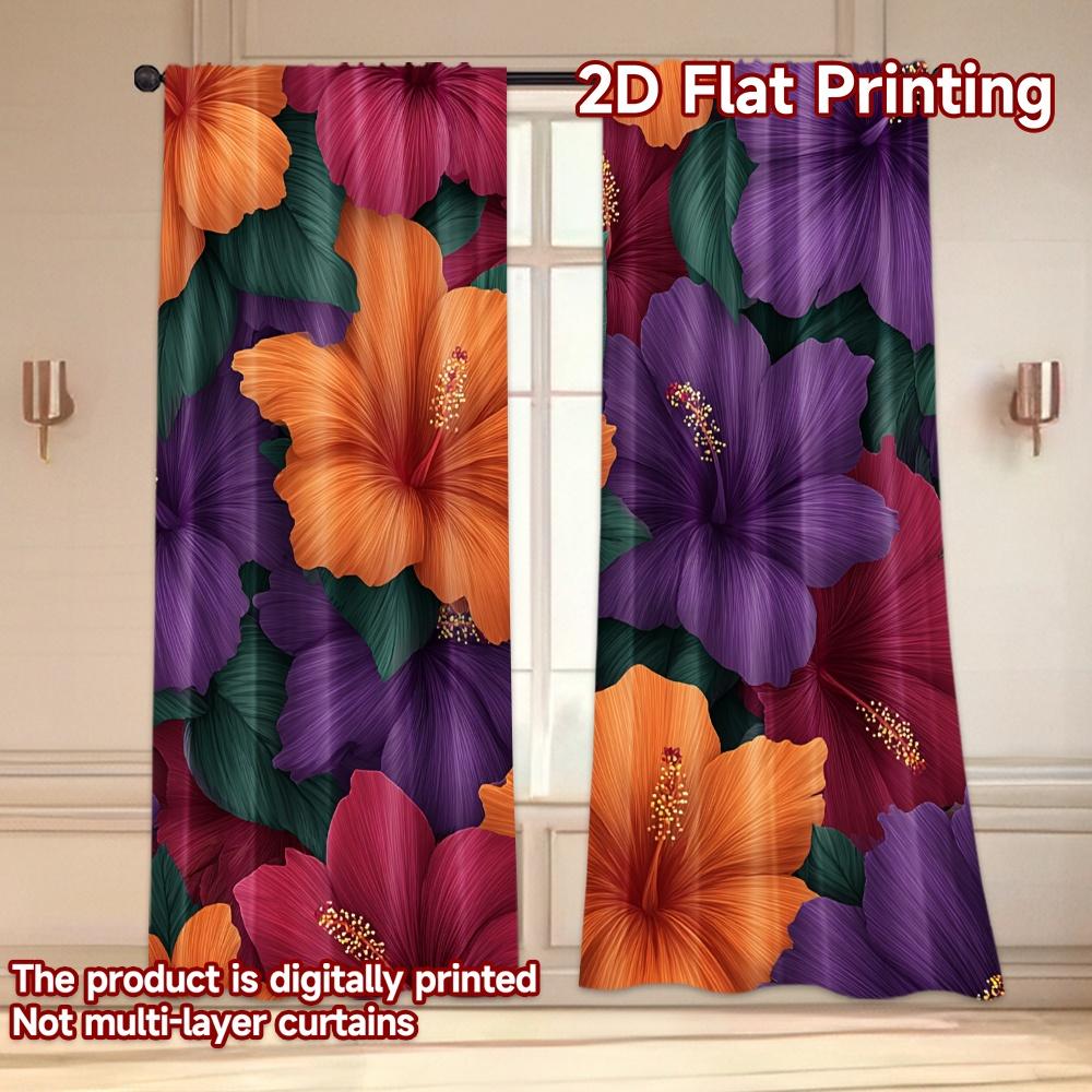 Set Of 2 Flat Printing Curtains Without Rod Floral Harmony Vibrant Colors Holiday Women Is Day Printed Prints Light Made Polyester