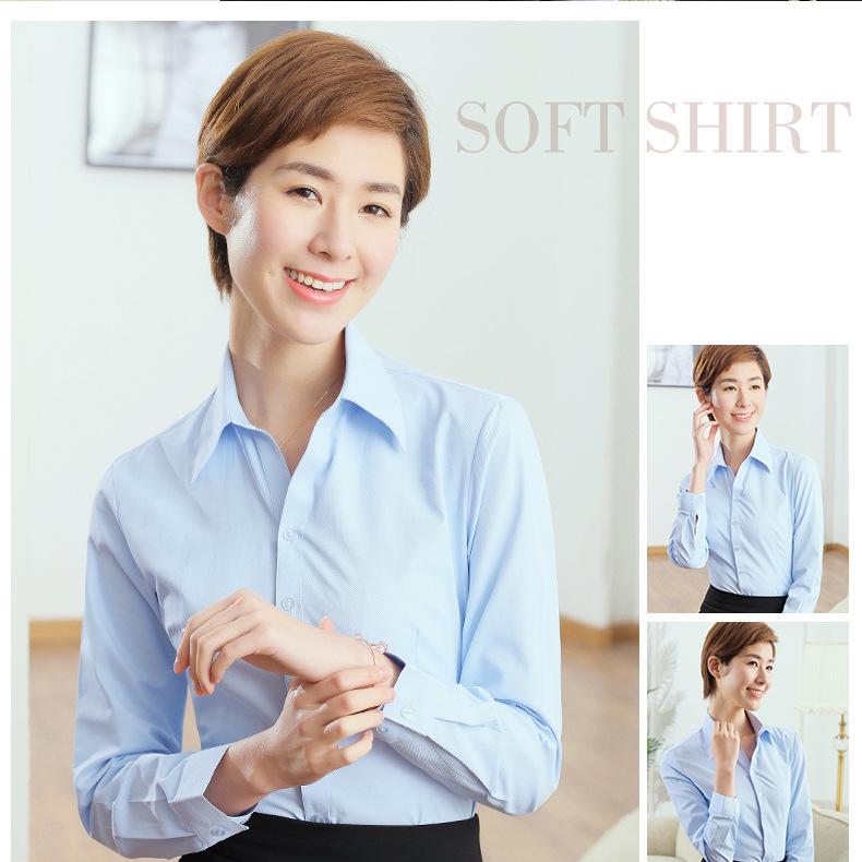 Women's 2025 Long-Sleeved White V-Neck Cotton Shirt - Slim Fit Professional Wear