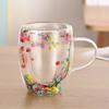 Dried Flower Double Walled Glass Mug 350ml Coffee Mug with Dry Flowers Decorative and Creative Flower Mug Double Wall Flower Cup