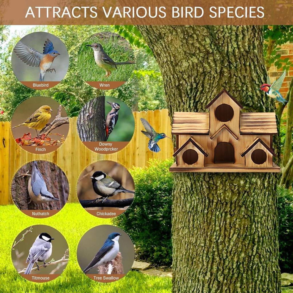 Natürliches Holz Vogelhaus Handgefertigt Wasserdicht Garten Hof Außen Hängend Vogelfutterspender Villa Nest für Wildvögel Dekoration