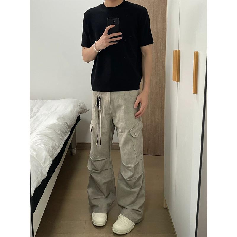 

CleanFit Men s Dark Camo Work Pants - Spring/Autumn Parachute Style, Straight Wide-Leg, Micro Flare S хакі