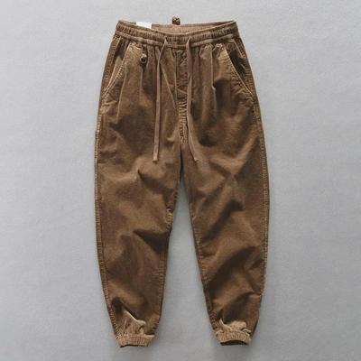 Męskie spodnie casualowe Z399 Khaki Corduroy z szerokimi nogawkami