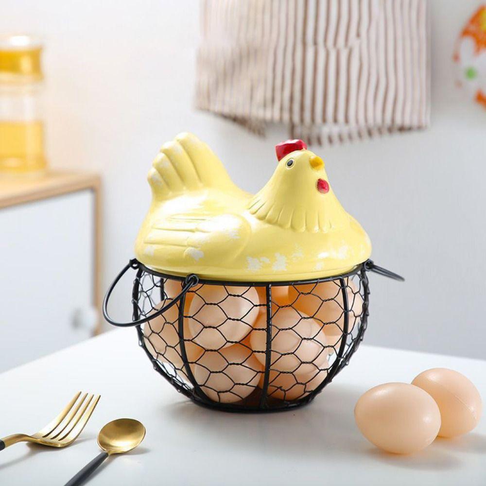Rustic Hollow Egg Container With Cover Chicken Storage Rack Portable Hen Egg Basket  Fruit Basket