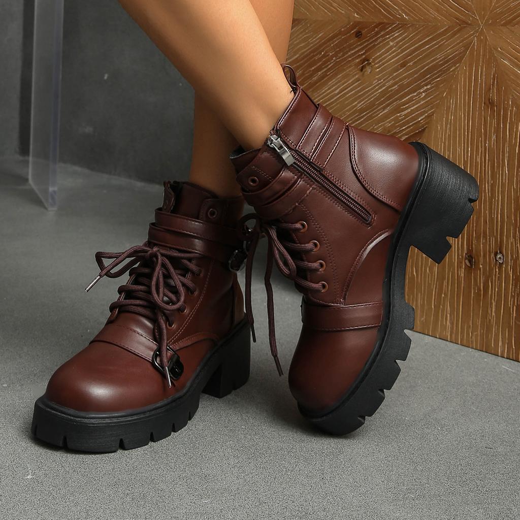 2025 autumn and winter new Martin boots women's European and American foreign trade thick-soled thick heel belt buckle locomotive short fashion boots