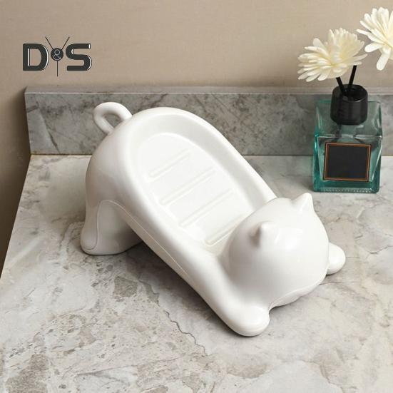 1/2 Stück Badezimmer-Seifenhalter, rutschfestes Design, schnelle Entwässerung, entzückende Katzen-Seifenschale, leicht zu reinigen, Seifensparer