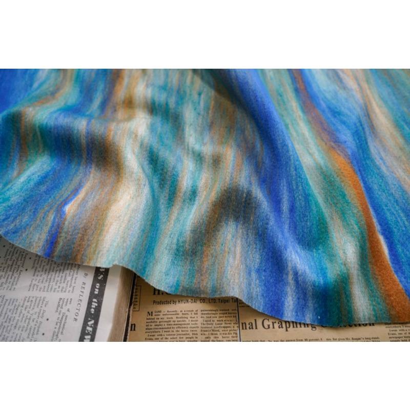 Distinctive Oil Painting Knitting Dream Embroidery Aurora Borealis Color Autumn and Winter Fashion Fabrics Weft Elastic Wool Craft Design Art Fabrics