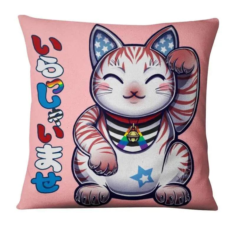 45X45Cm Polyester Japanese Lucky Cat Printing Pillowcase Home Pillow Decoration Ukiyo-E Cushion