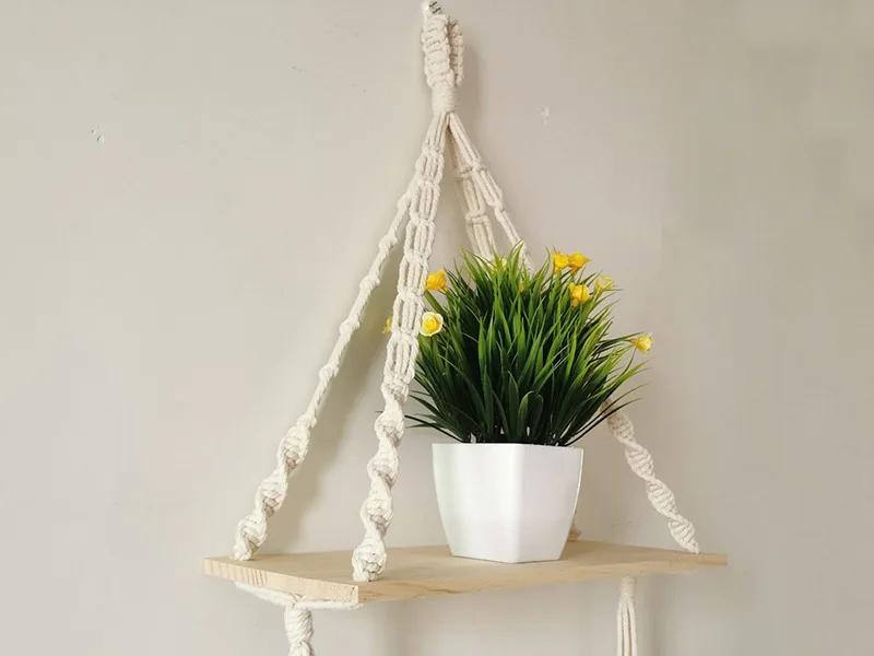 Nordic Triangle Floating Shelves Bohemian Woven Tapestry Storage Rack Ins Wall Hanging Living Room Bedroom Decor Storage Shelf