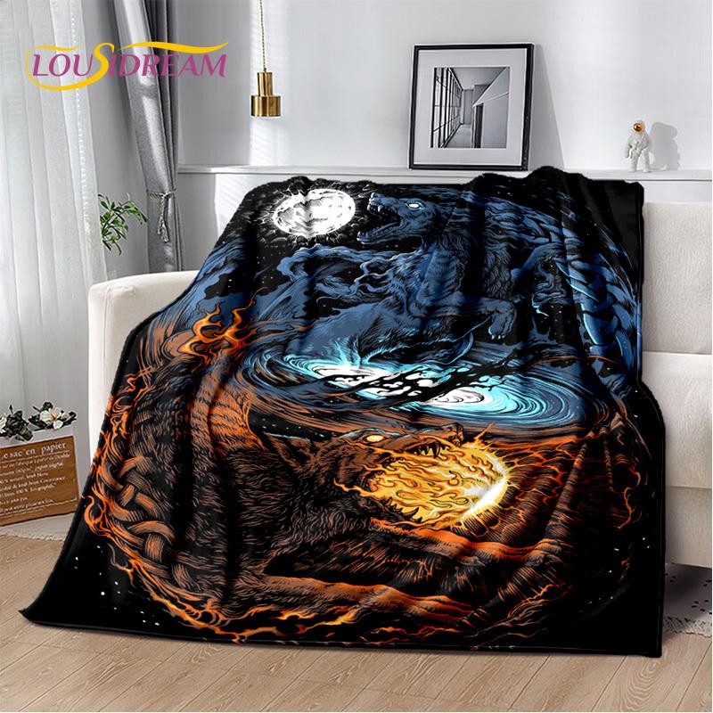 Viking Nordic Odin Valhalla Cartoon Valknut Blanket,Soft Throw Blanket for Home Bedroom Bed Sofa Picnic Office Travel Cover Kids