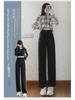 Women's Black Wide-Leg Drape Trousers - Summer Straight Pants