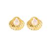 Ocean Series Stainless Steel Pearl Stud Earrings: Simple & Versatile Resort-Style Shell Pearl Titanium Earrings