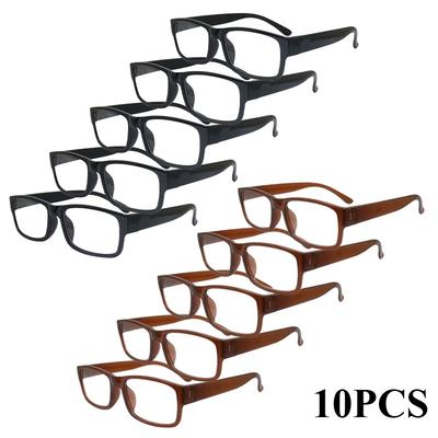 10Pcs-1 Set  Presbyopic Glasses Neutral Style Resin Eyeglass Lenses 5 Black+5 Brown Ultra Light Eyeglass Frame  Styles