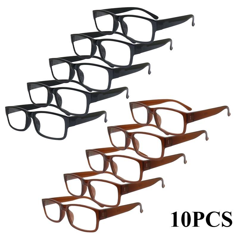 

10Pcs-1 Set Presbyopic Glasses Neutral Style Resin Eyeglass Lenses 5 Black+5 Brown Ultra Light Eyeglass Frame Styles +3.5